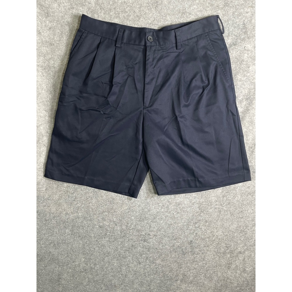 IZOD Mens Navy Blue Pleated Chino Shorts Size 34 Twill Casual Golf Walking